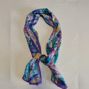 The Vera Studio Purple Spring Floral Striped Silk Scarf 9" x 50"